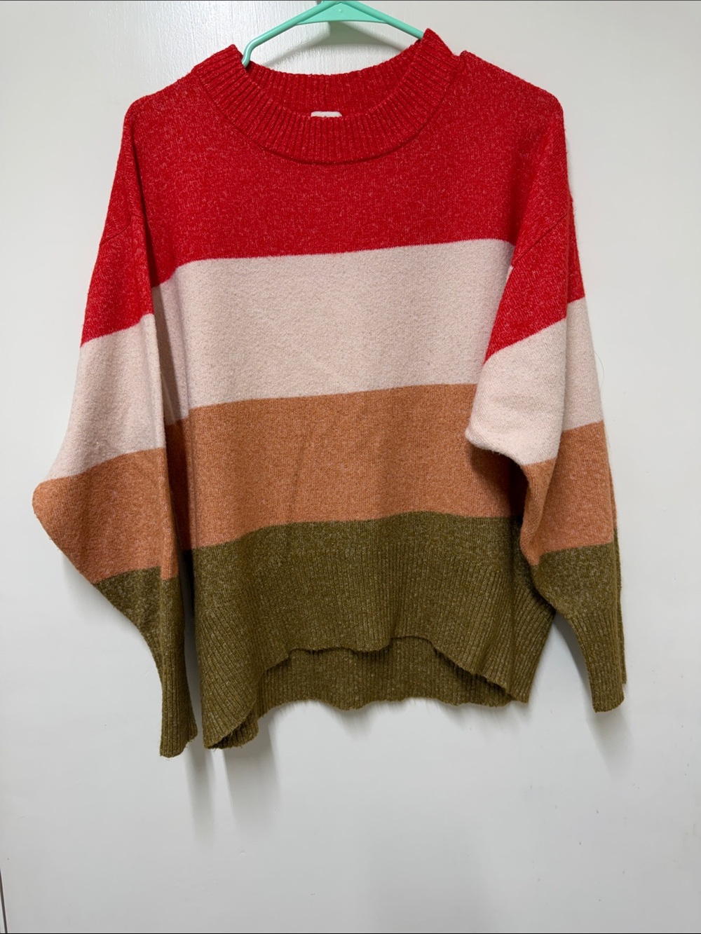 a new day Red Pink Tan Olive Colorblock Crewneck Sweater